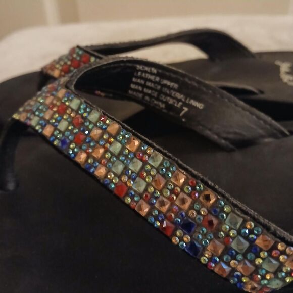 Yellow Box Scalia Y2K Style platform flip flops rhinestone straps wedge heel 7 - Picture 6 of 7